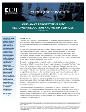 Louisiana's reinvestment into recidivism reduction and victim services front page