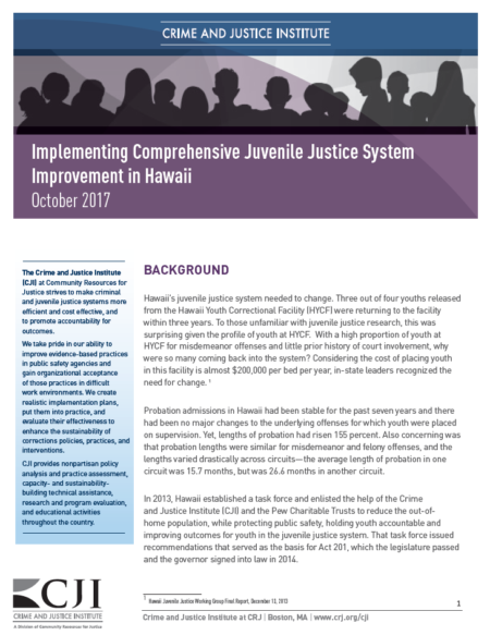 Implementing comprehensive juvenile justice system improvement in hawaii front page