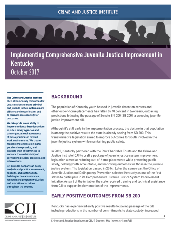 Implementing comprehensive juvenile justice improvement in Kentucky front page