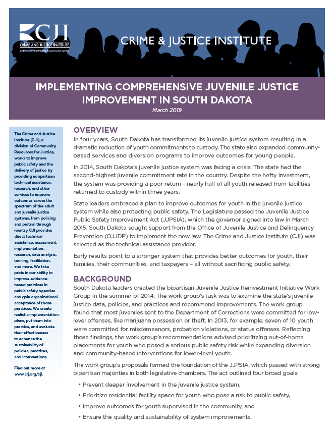 Implementing comprehensive juvenile justice improvement in South Dakota front page