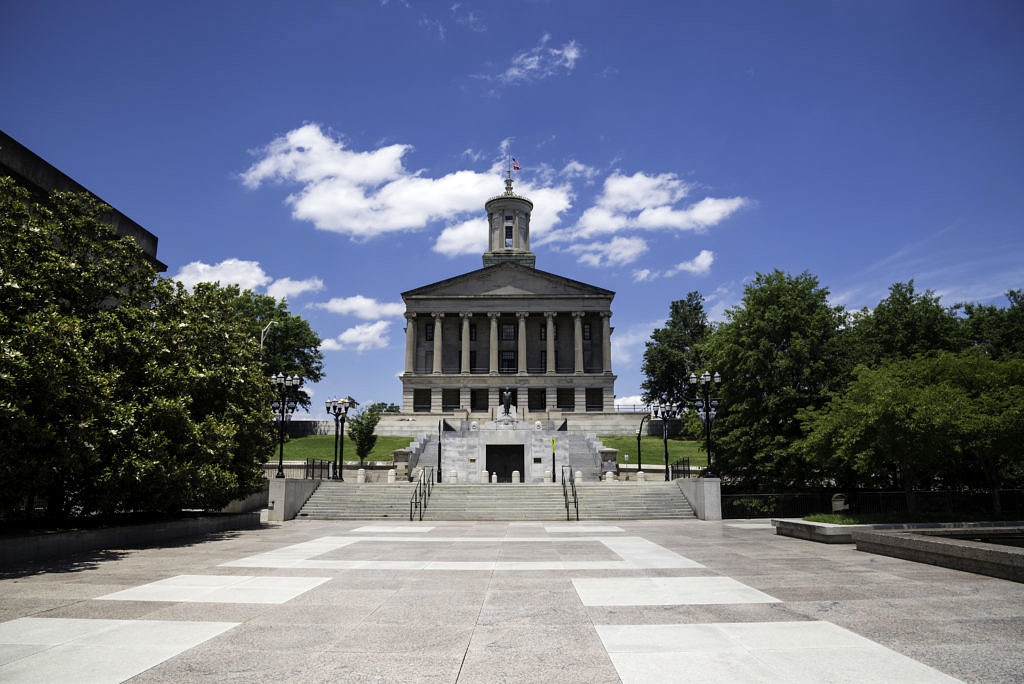 The Tennessee State Capitol building on a sunny day