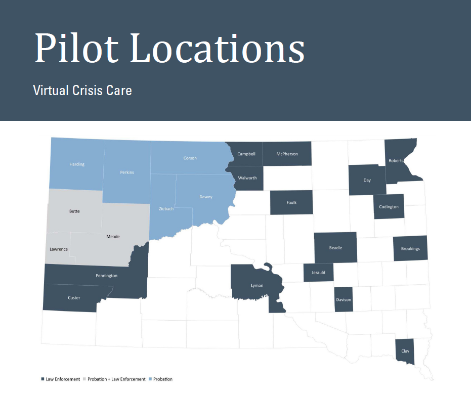 Map of South Dakota Counties in the Virtual Care Crisis Pilot