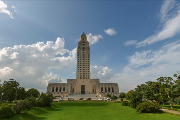 A photo of the Louisiana State Capitol building on a sunny day