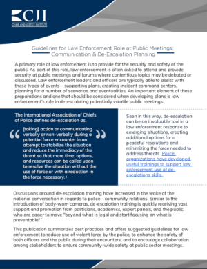 Report cover showing the title Guidelines for Law Enforcement Roel at Public Meetings