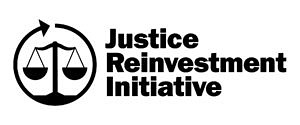 A graphic of a circular arrow surrounding a pair of scales next to the words "Justice Reinvestment Initiative"