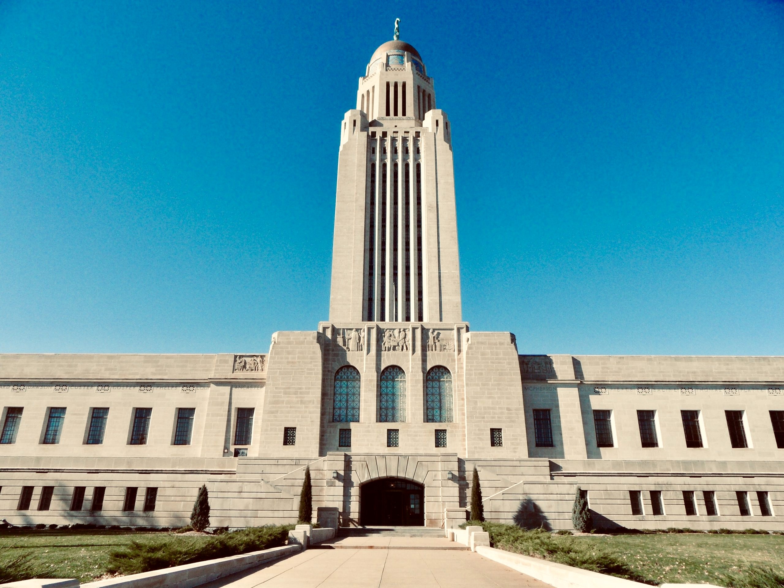 A photograph of the Nebraska state capitol in Lincoln