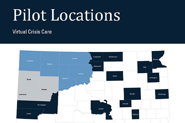 Map of South Dakota Counties in the Virtual Care Crisis Pilot