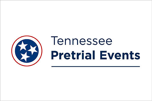 Tennessee flag graphic of three stars in a blue circle with text "Tennessee Pretrial Events"